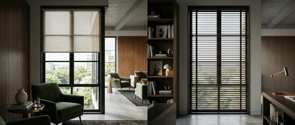 Жалюзи и рулонные шторы в одном интерьере — сравнение · Comfort Blinds